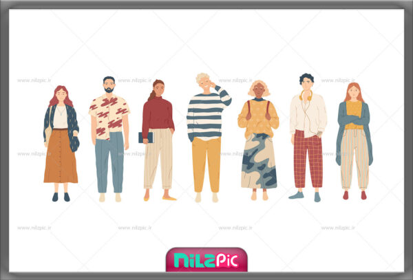 وکتور کاراکتر, شخصیت وکتوری, کاراکتر فلت, وکتور زن و مرد, تصویر جوانان, وکتور تبلیغاتی, طراحی UI, موشن گرافیک, شخصیت انیمیشنی, وکتور فلت, کاراکتر جوان, وکتور دختر و پسر